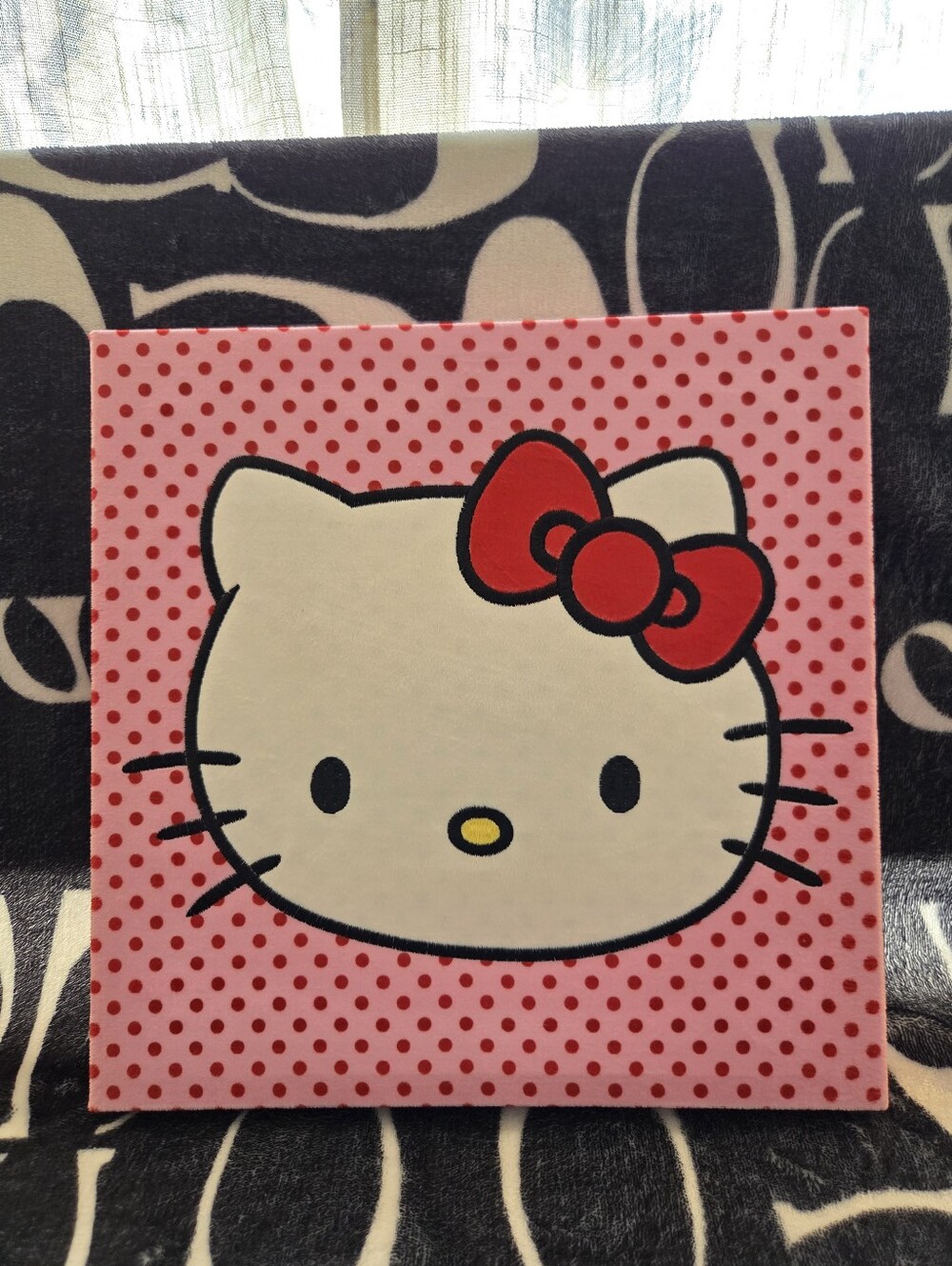 (BUY NOW)Hello Kitty "Multi Dots" Wall Art - Velvet & Embroidered, 12x12, EUC